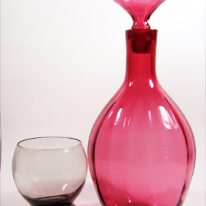 Stunning Cranberry Blown Optic Glass Vintage Decanter