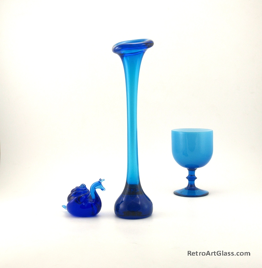Swedish Modern Retro Glass Bone Vase in Deep Blue