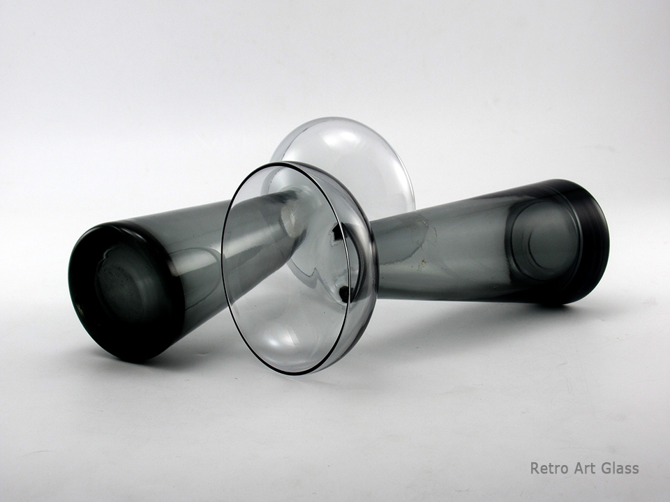 Pair of Morgantown Glass Sonata Vases #110 in Smoke Black - Image 4