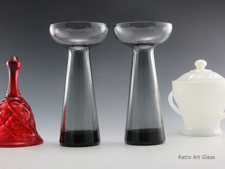 Pair of Morgantown Glass Sonata Vases #110 in Smoke Black - Image 3