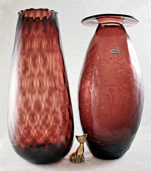 Tall Blenko Purple Amethyst Crackle Glass Vase - Image 2