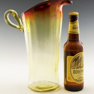 Tall Blown Optic Art Glass Rubina Verde Hand-Blown Pitcher