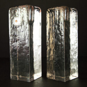 Tall Ice Block Candlestick Holder Set by Blenko Art Glass