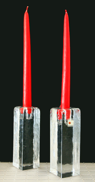 Tall Ice Block Candlestick Holder Set by Blenko Art Glass - Image 3