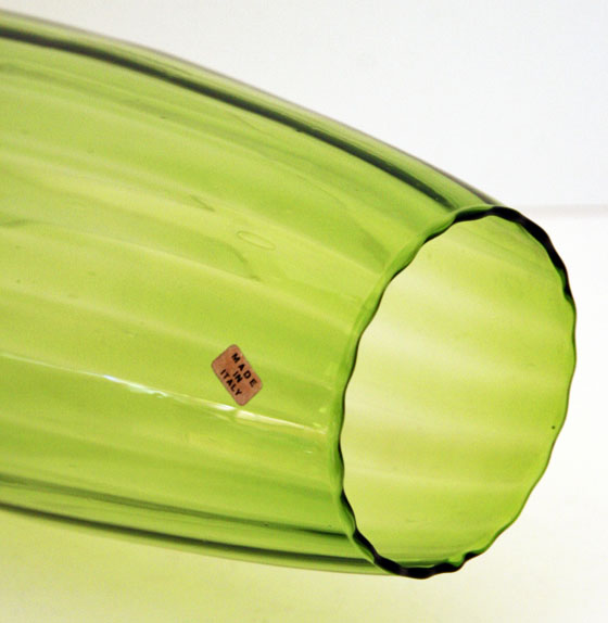 Tall Italian Optic Glass Bullet Vase With Label - Image 2
