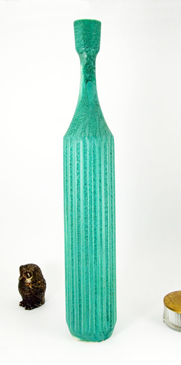 Tall Slender Mid-Century Turquoise Ceramic Vase