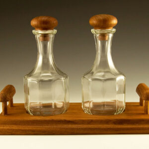 Teak Wood Condiment Set with Italian Glass Bottles
