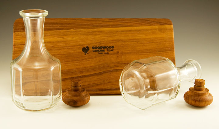 Teak Wood Condiment Set with Italian Glass Bottles - Image 5