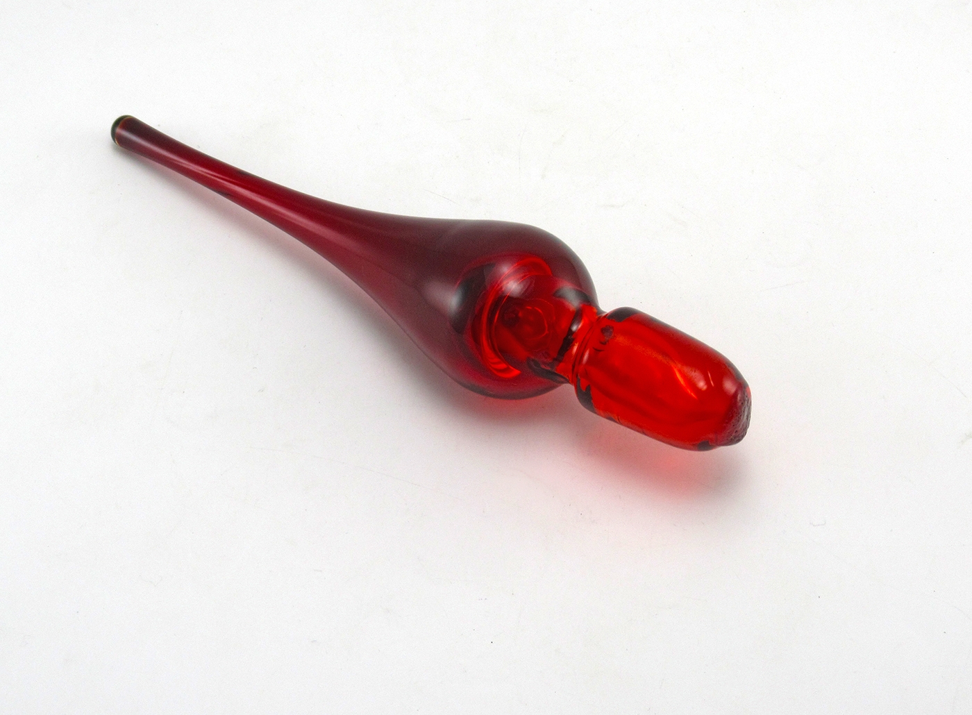 Mid-Century Modern Decanter Stopper Ruby Red 7.5" Long