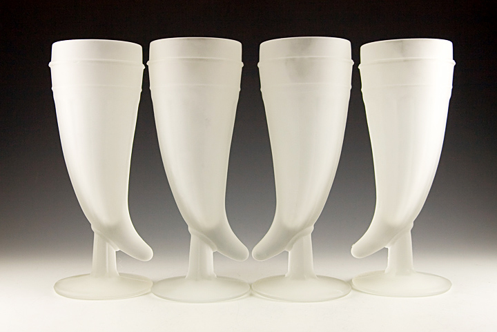 Tiara Satin Glass Powderhorn Goblets from 1970s