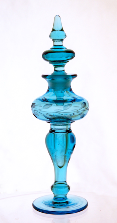 Antique Crystal Perfume Bottle by Tiffin in Aqua Blue - Image 2