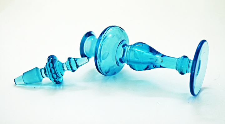 Antique Crystal Perfume Bottle by Tiffin in Aqua Blue - Image 3