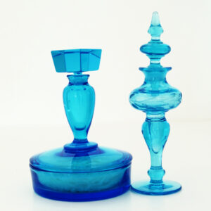 Antique Crystal Perfume Bottle by Tiffin in Aqua Blue