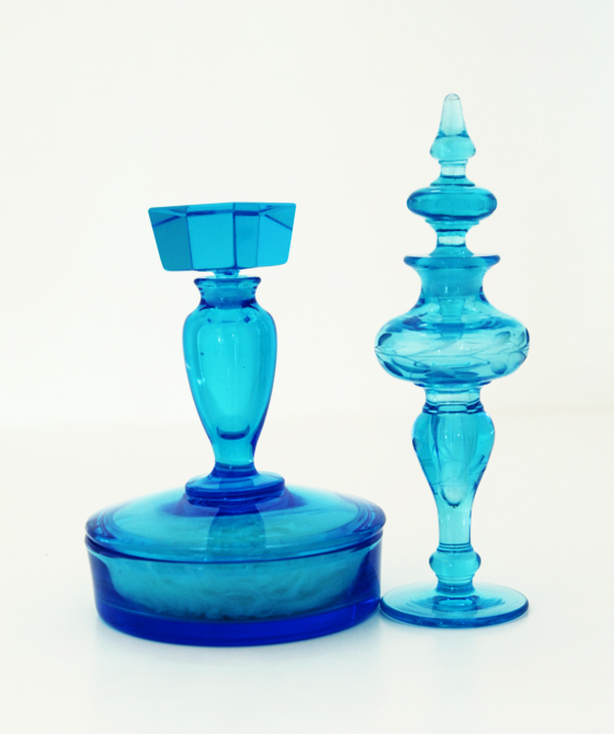 Antique Crystal Perfume Bottle by Tiffin in Aqua Blue
