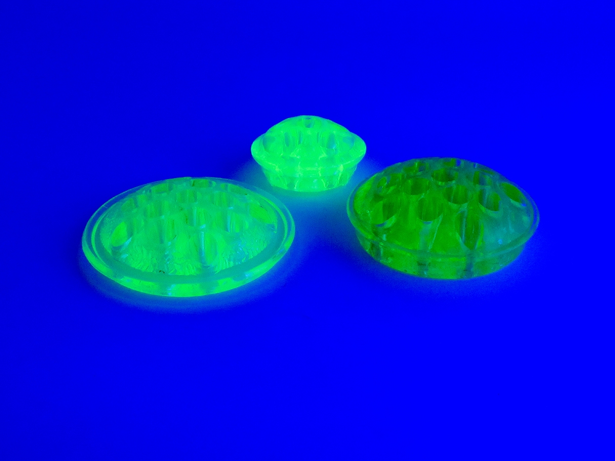 Antique Uranium glass Flower Frog Large Domed - Image 3