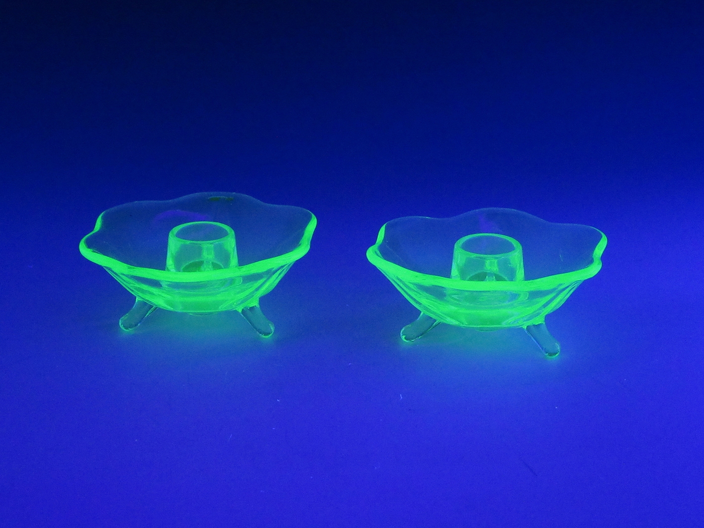 Uranium Depression Glass Candlestick Holders - Image 3
