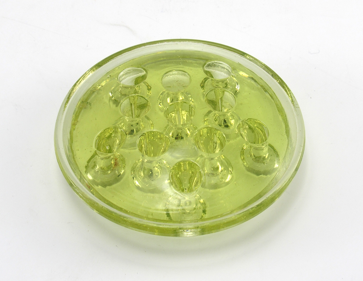 Antique Vaseline Glass Flower Frog Yellow Uranium