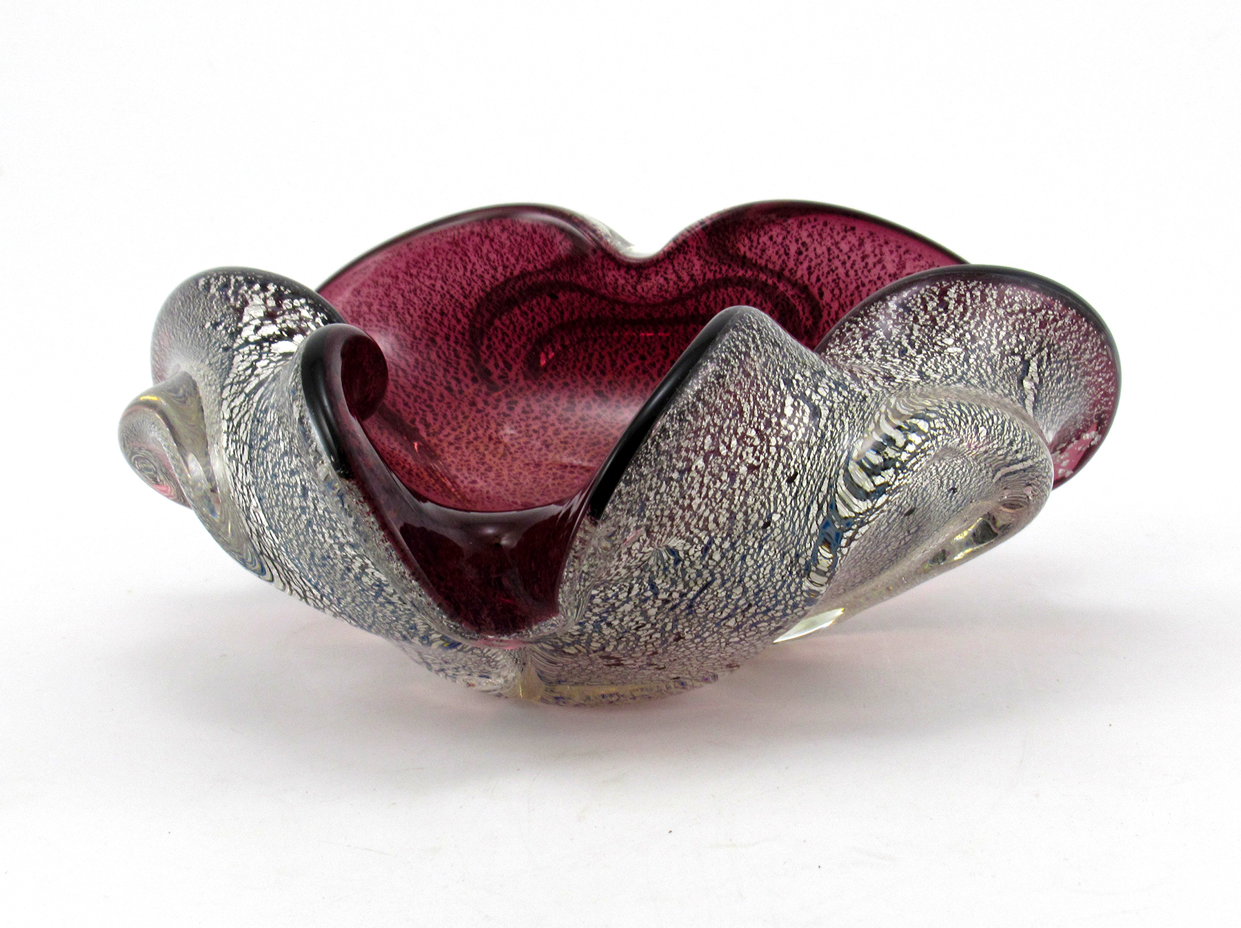 Vintage Venetian Glass Bowl Amethyst with Silver Veil - Image 4