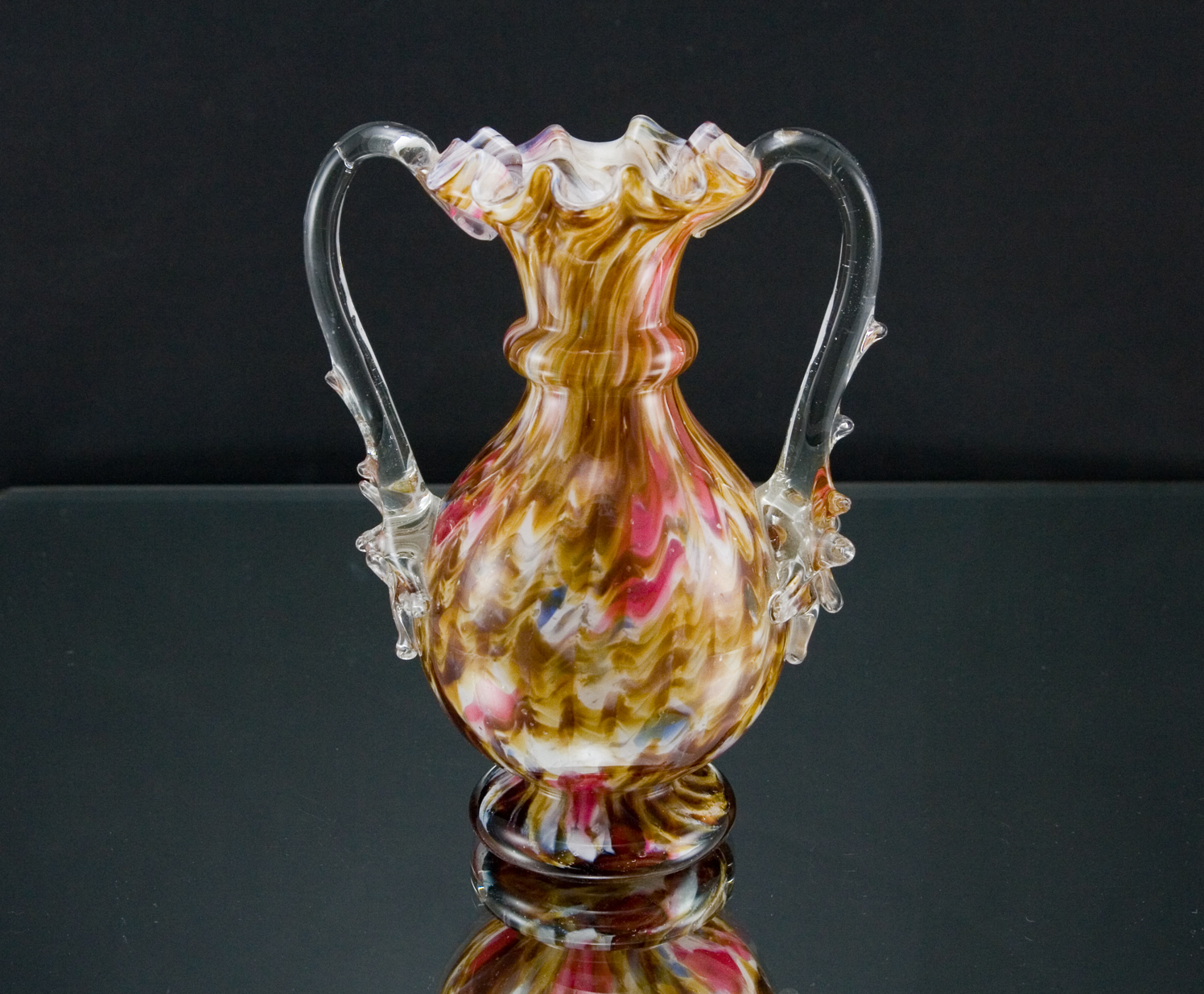 Antique Victorian Vase Spatter Glass Thorn Handles - Image 5