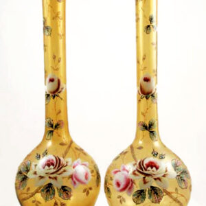 Victorian Blown Glass Extra Tall Enameled Vase Set