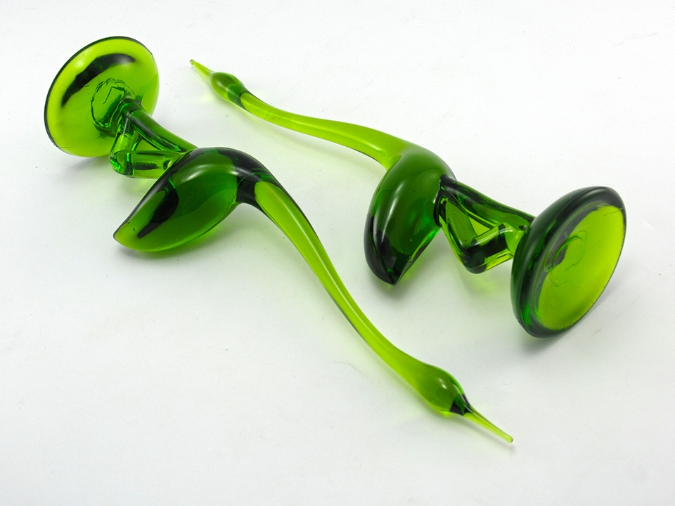 Art Glass Egret Pair Mid-Century Mod Tall Figurines - Image 3
