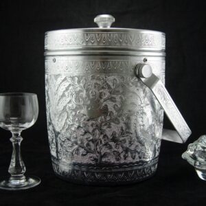 Vintage Metal Ice Bucket Etched Glamour Decor Like New