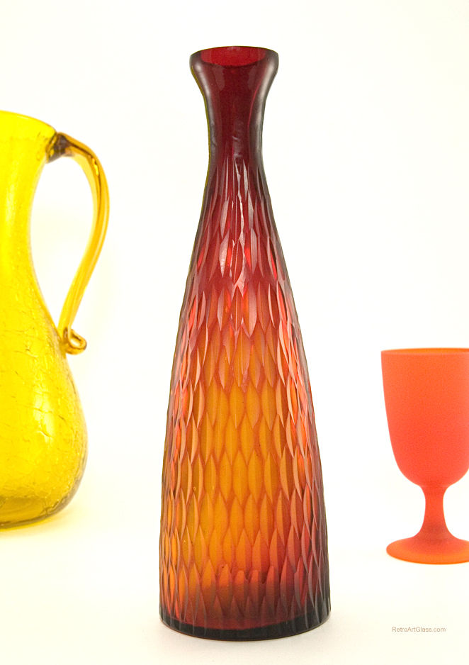Vintage Carved Art Glass Bottle Vase
