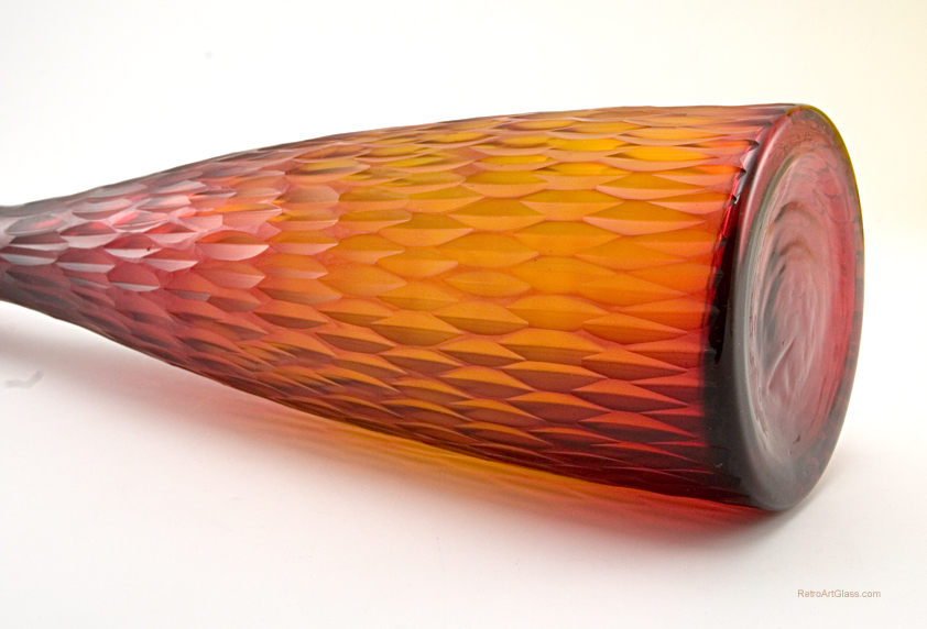 Vintage Carved Art Glass Bottle Vase - Image 2