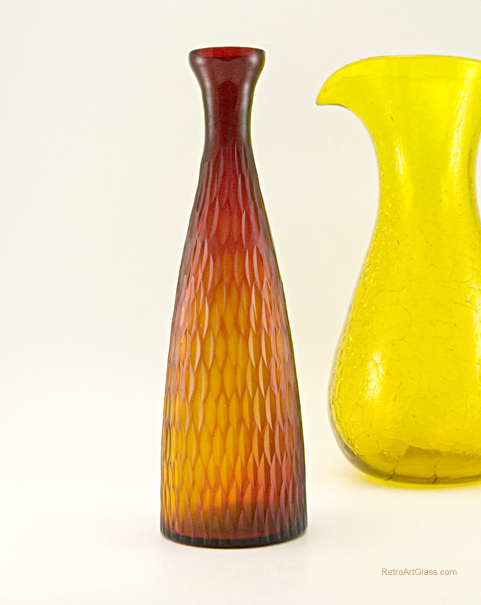 Vintage Carved Art Glass Bottle Vase - Image 4