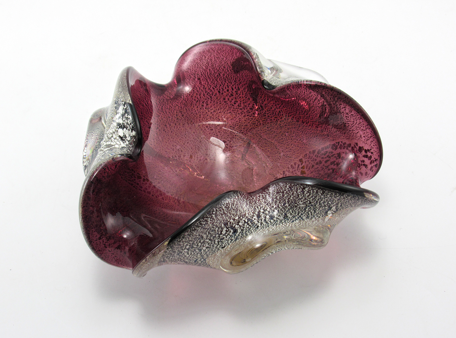 Vintage Venetian Glass Bowl Amethyst with Silver Veil - Image 3