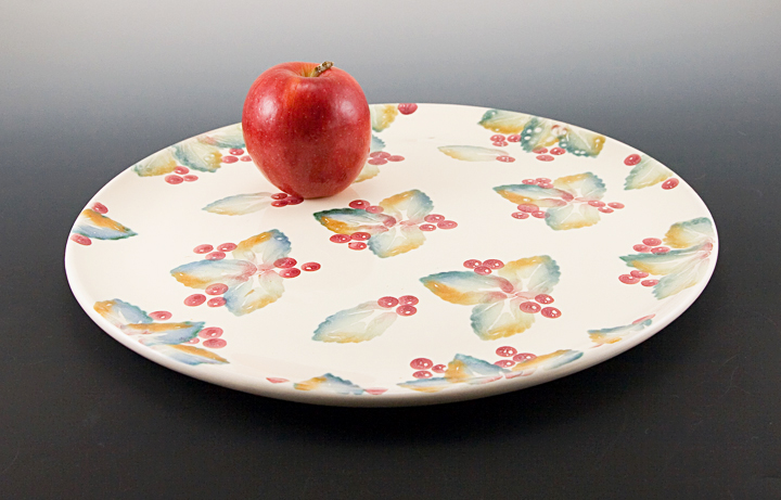 Vintage Italian Redware Hand Painted Holly Charger - Image 3