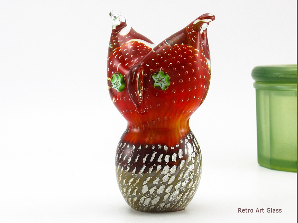 Murano Art Glass Owl with Millefiori Eyes, Silver Leaf and Trapped Bubbles - Image 5