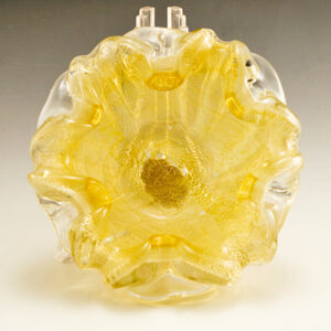 Vintage Murano Art Glass in Canary and Silver with Label