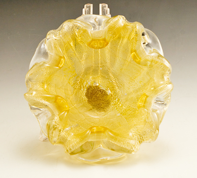 Vintage Murano Art Glass in Canary and Silver with Label