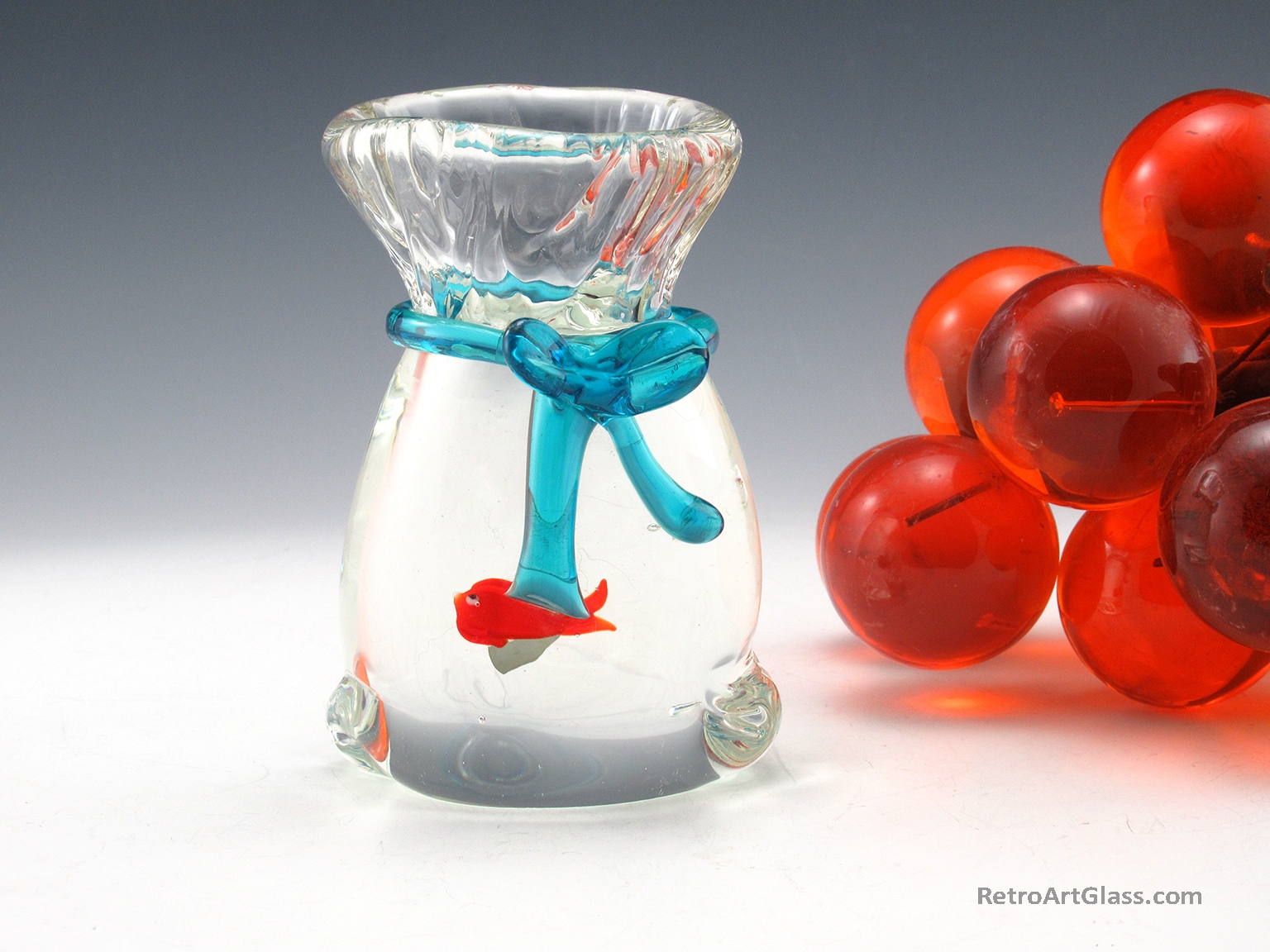 Large Vintage Murano Art Glass Goldfish Bag