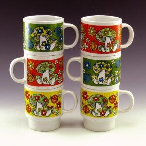 Vintage Mushroom Decor Coffee Mug Set of Six 1960s