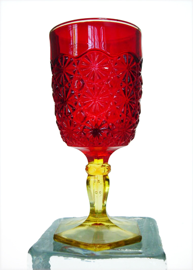 Daisy and Button Pattern Ruby Glass Wine Goblet