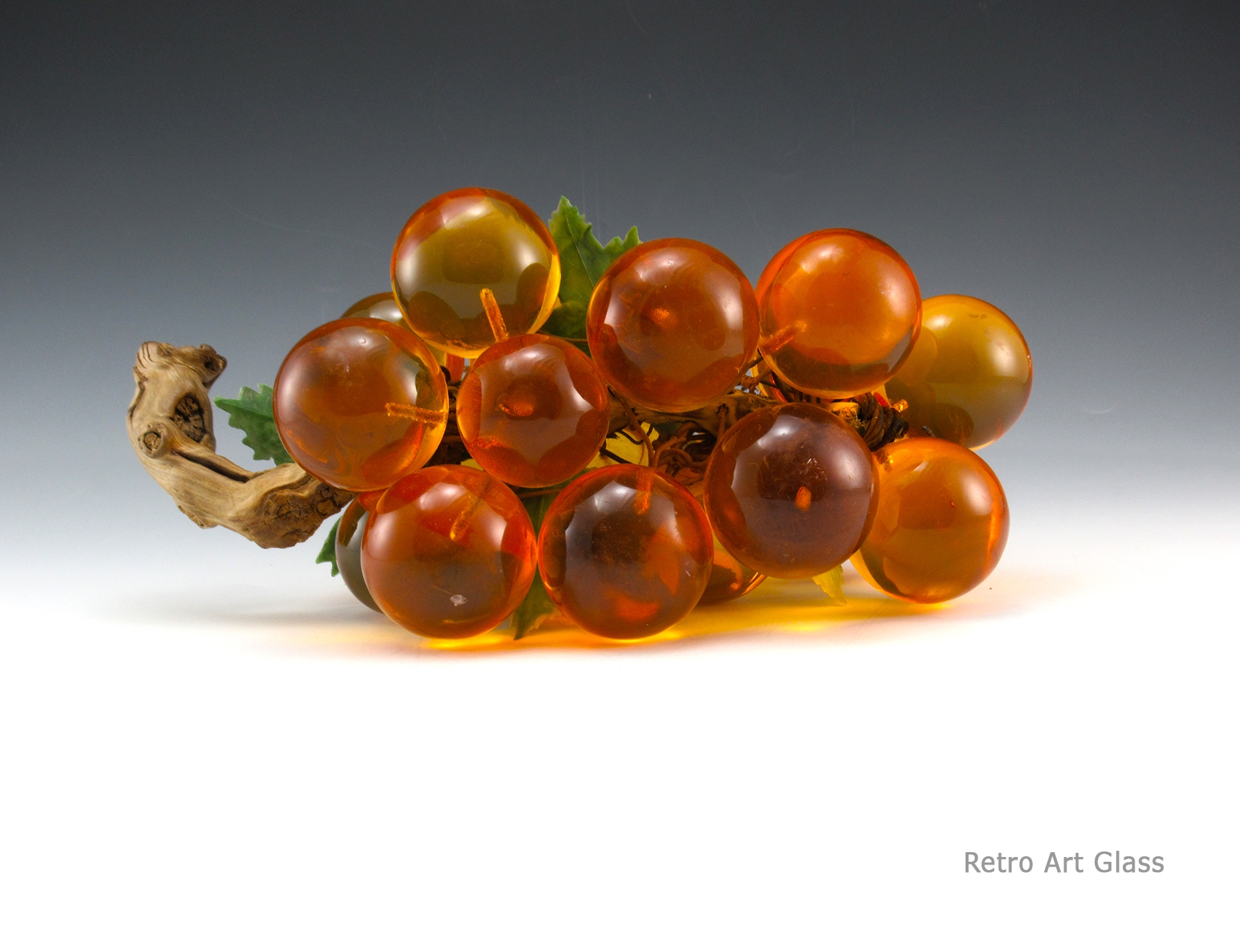 Vintage Orange Lucite Grape Log on Driftwood Near New Condition
