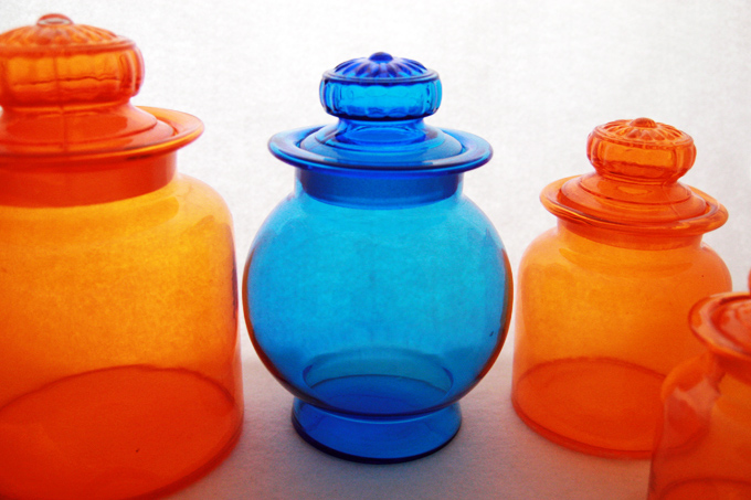 Vintage Retro Orange Glass Kitchen or Bar Canister Set - Image 2
