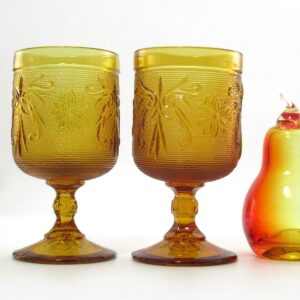 Sandwich Glass Wine Goblet Set of Two Pristine