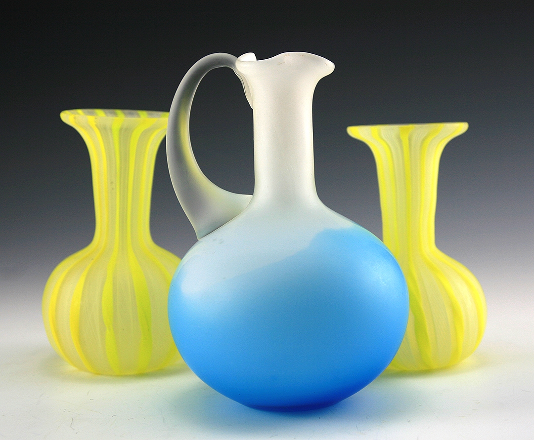 Art Glass Ewer Satin Blueberry and Cream Handblown - Image 3