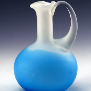 Art Glass Ewer Satin Blueberry and Cream Handblown