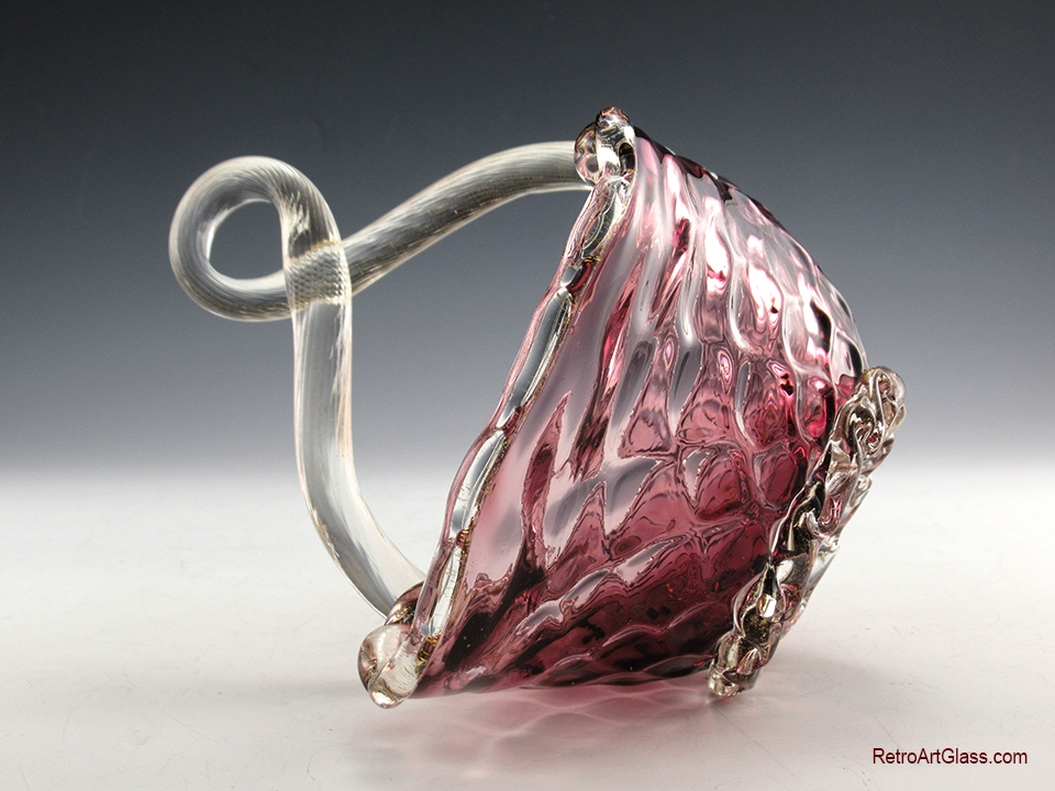Vintage Venetian Glass Basket Amethyst and Gold - Image 5