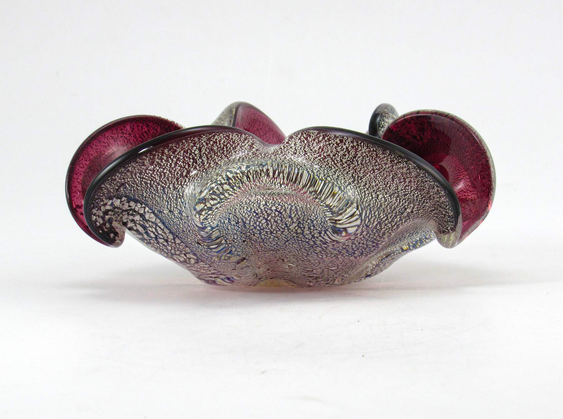Vintage Venetian Glass Bowl Amethyst with Silver Veil