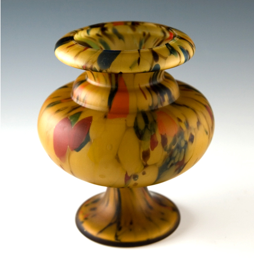Large Bohemian Glass Mottled Satin Urn Vase