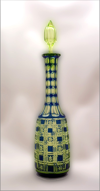 Cut Crystal Vaseline & Cobalt Bohemian Decanter