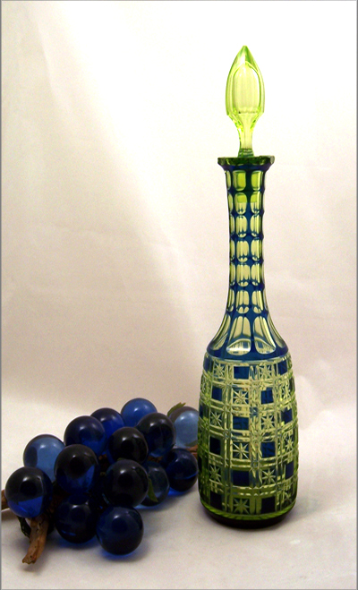 Cut Crystal Vaseline & Cobalt Bohemian Decanter - Image 3