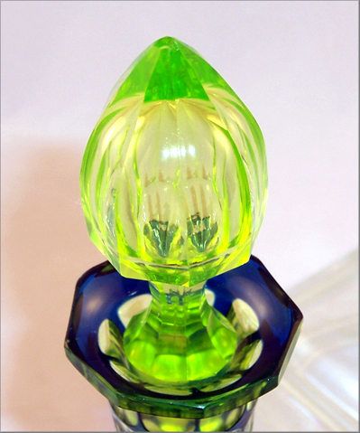 Cut Crystal Vaseline & Cobalt Bohemian Decanter - Image 5