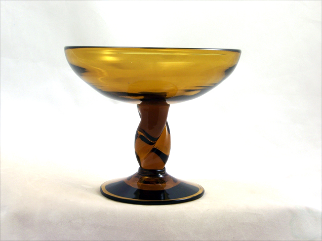 Dark Amber Twisted Stem Vintage Glass Compote by Blenko