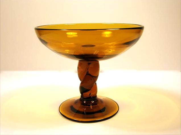 Dark Amber Twisted Stem Vintage Glass Compote by Blenko - Image 2